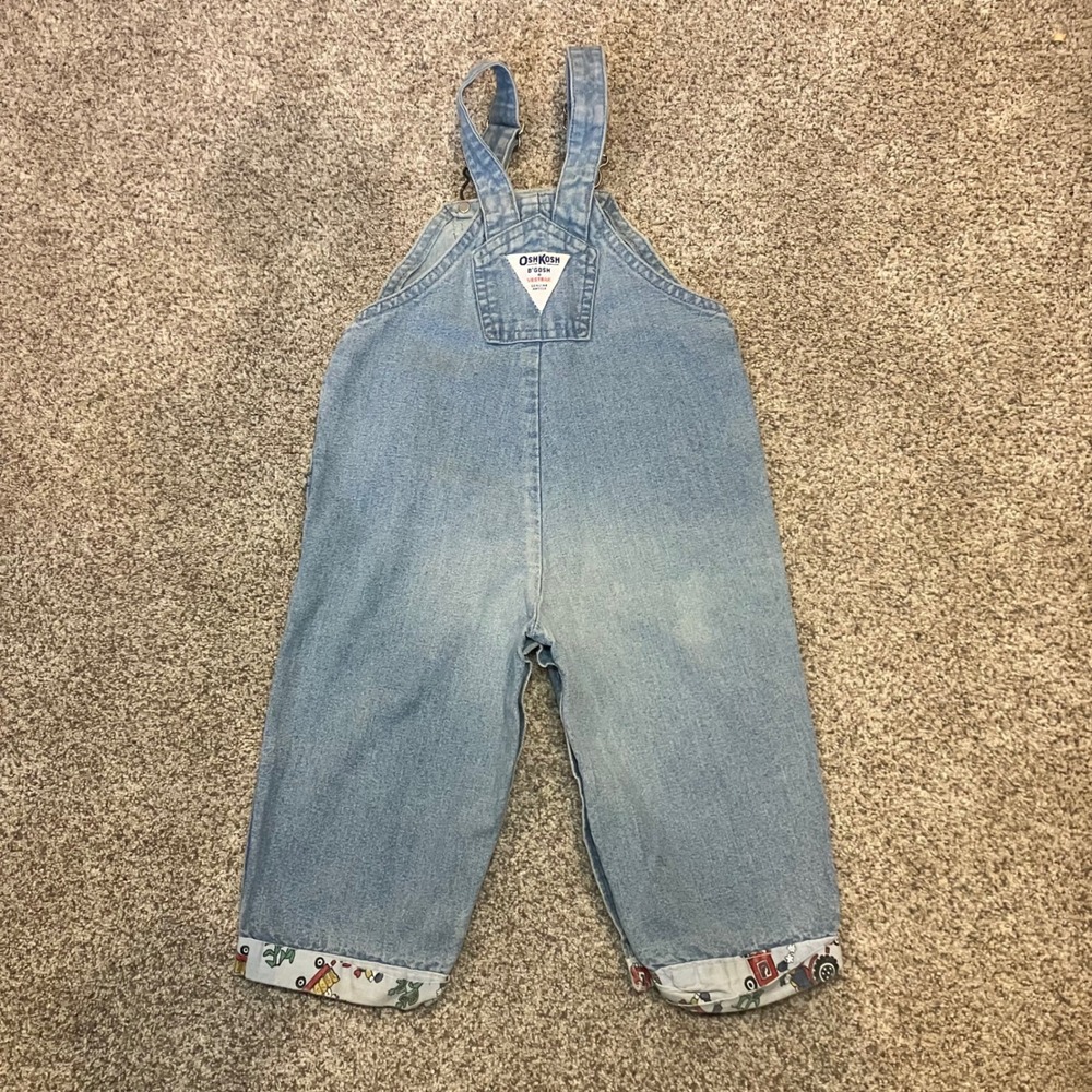 Vintage OshKosh Bgosh Vestbak Denim Overalls Light Wash Tractor Cuff Kids - Picture 2 of 12